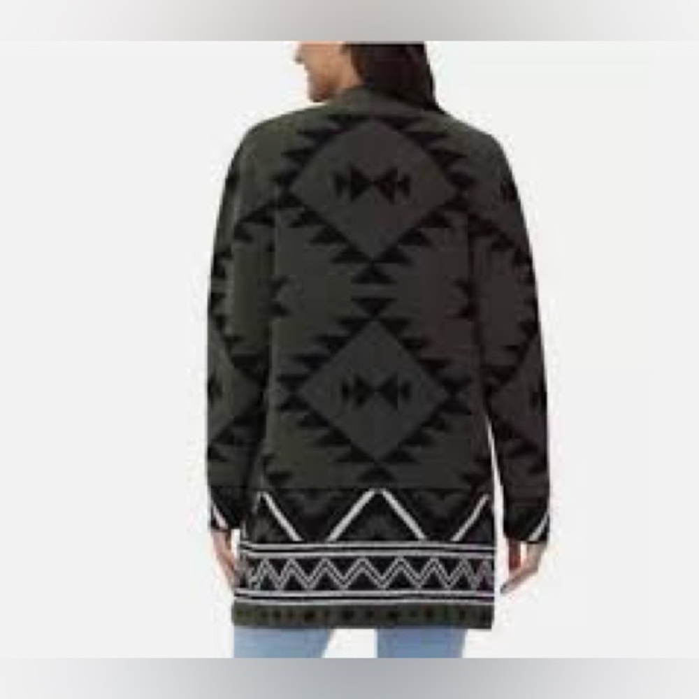 Frye Black and Green Geometric Aztec Southwestern Oversized Open Cardigan Cozy - Picture 2 of 10